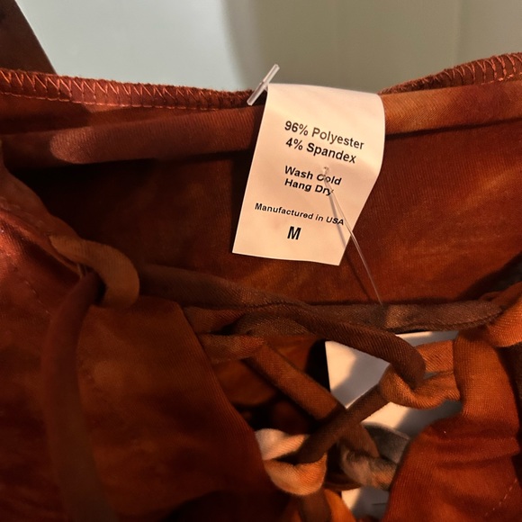 Long Sleeve Hooded Tie-dye Top Rust and Blue - Picture 3 of 4